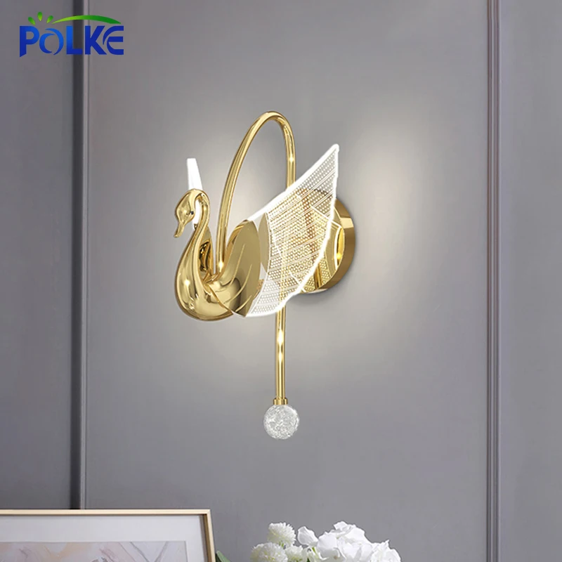 

Modern Nordic Swan LED Wall Lamps Living Room Bedside Home Staircase Decoration Acrylic Transparent Lights Wall Mounted Fixtures
