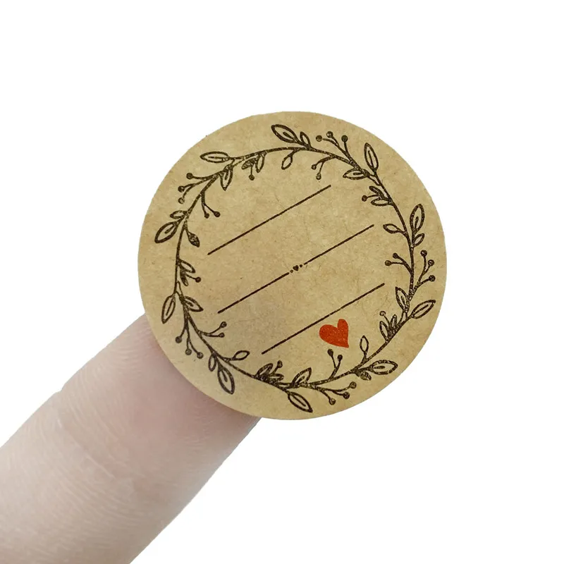 25mm Handwriting Personalized Vintage Floral Label Stickers Packs Business Packaging Wedding Kraft 500Pcs/Roll