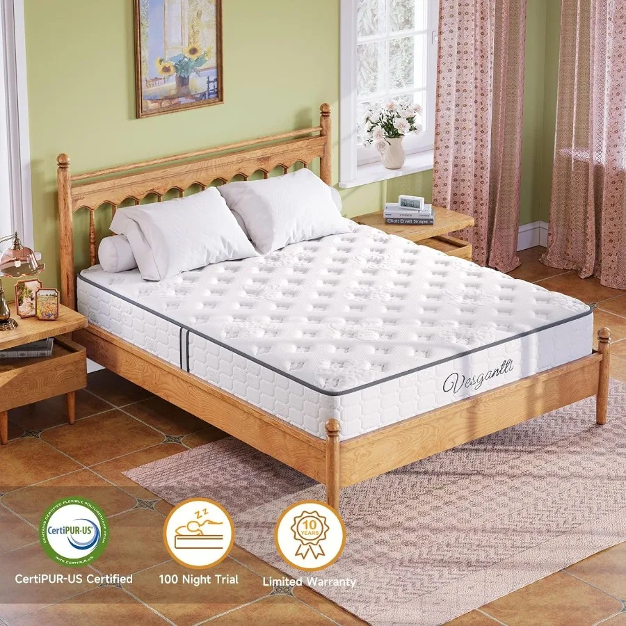 Twin XL Mattress 10 InchHybrid Mattress in a BoxIndividual Pocket Springs with Breathable Memory Foam College Dorm Room Essenti