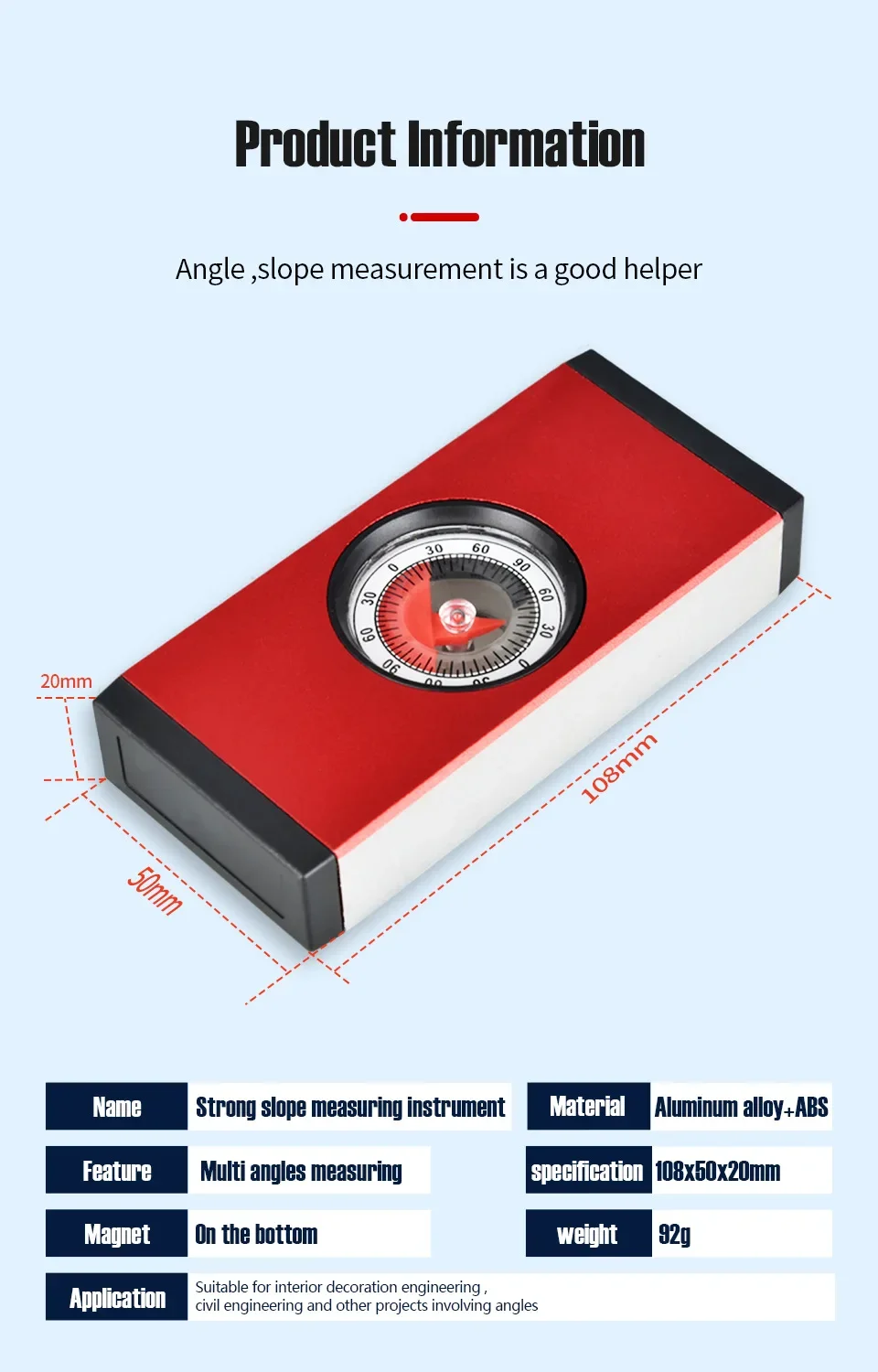 Multi-function folding level, high precision multi-angle building decoration corner measurement, woodworking tools, level