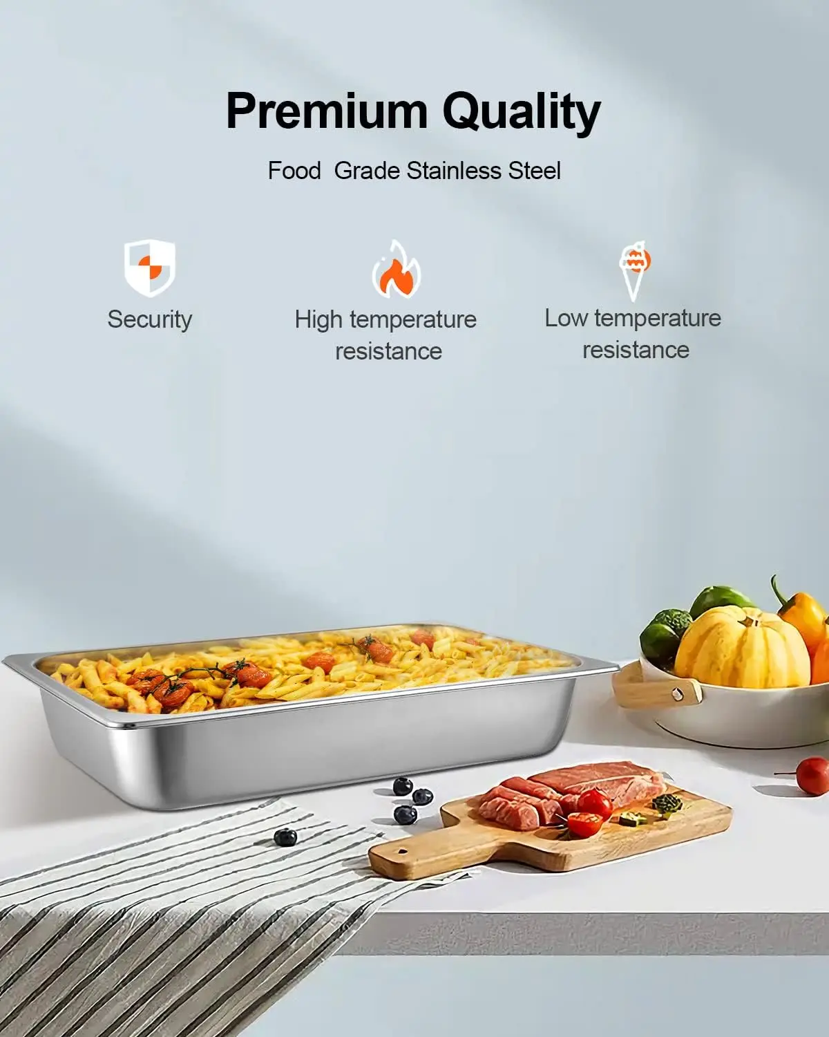 4pcs 4" Rectangle Chafing Dish Stainless Steel Food Container Steam Table Pans Tray w/ Lids For Buffet Catering Party BBQ Baking