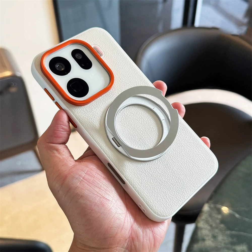 360° Rotating Ring Bracket PU Leather Magnetic Wireless Charging Case