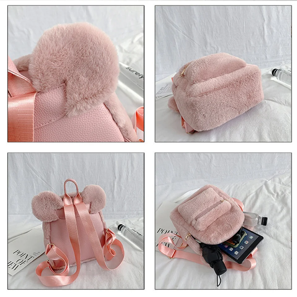 Mochila De Felpa Con Diseño De Oso Para Mujer/niña - Piel Sintética, Tamaño único, 34x14x40 Cm, Multifuncional