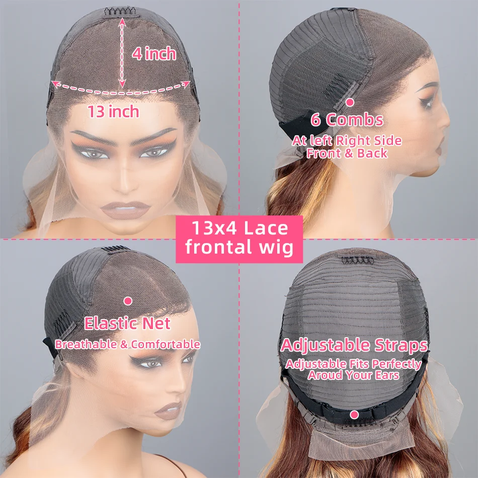 Highlight Ombre Body Wave Lace Front Wig Human Hair 13x4 13X6 4/27 Honey Blonde Lace Frontal Wigs Pre Plucked 200 Density 6