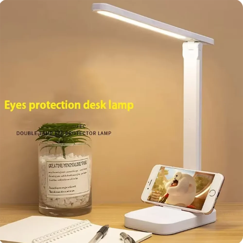 LED eye protection desk lamp touch switch white folding bedroom bedside study reading night light USB plug dimmable table lamp 3
