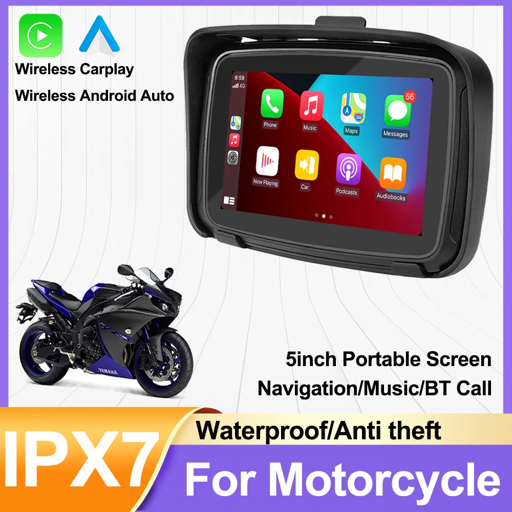 Carplay Moto Display Lcd Portatile Da 5 Pollici Ipx7 Navigazione Gps Impermeabile Moto Carplay Wirelss Android Auto Moto
