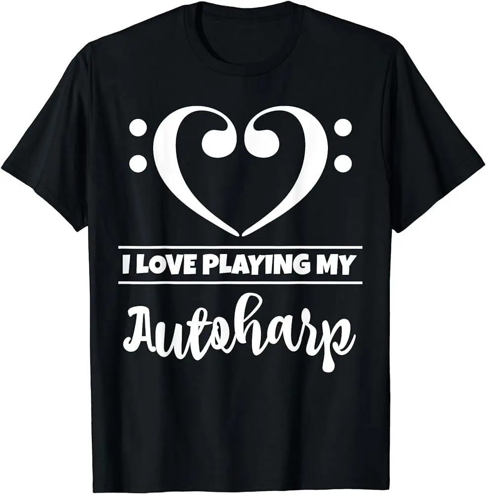 Bass Clef Musical Heart I Love Playing My Autoharp Musicista T-Shirt Maniche Lunghe O Corte