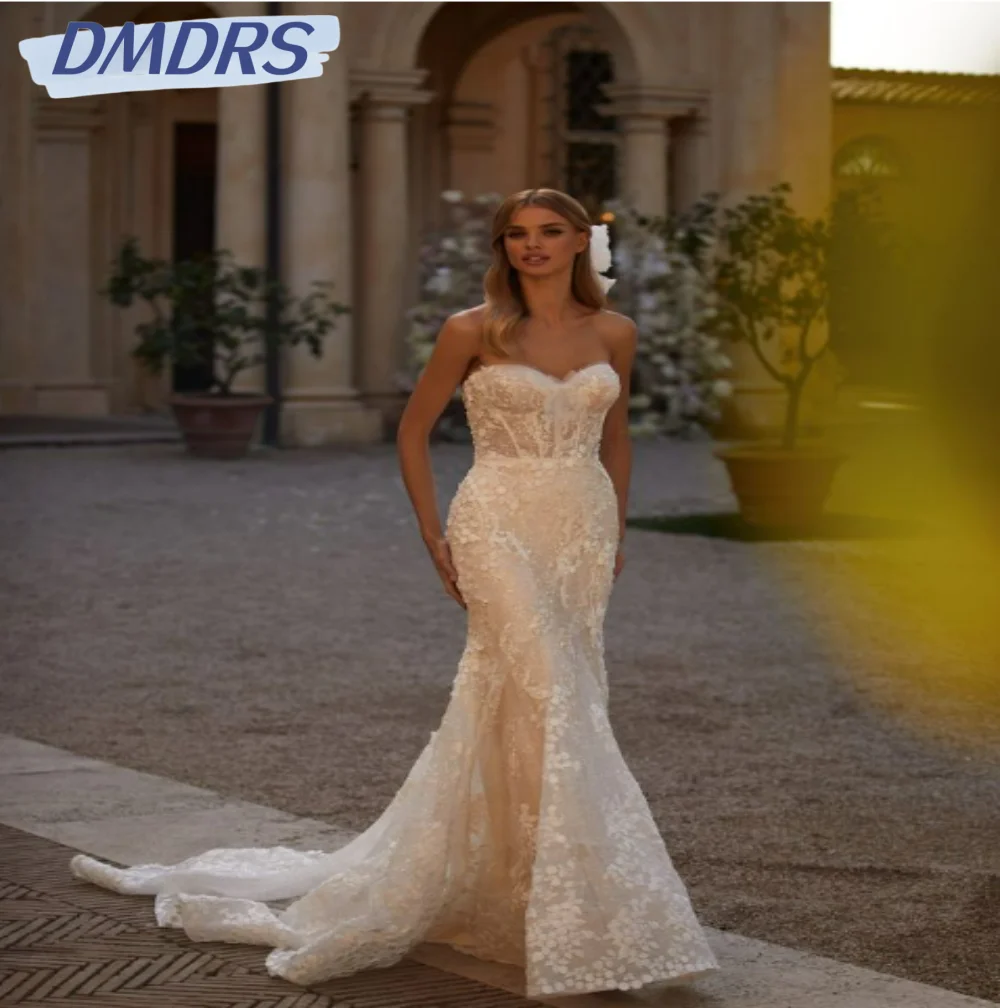 

Elegant Mermaid Long Bride Robe Romantic Sweetheart Neck Bridal Gown Sexy Sleeveless Backless Wedding Dress Vestidos De Novia