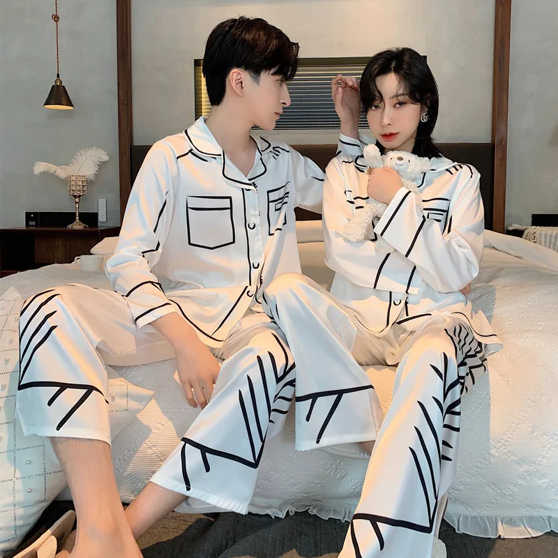 Ice Silk Sleepwear For Women Spring Summer Chic Long Sleeve Pajamas Set Lady Homewear Clothing Set Nightwear