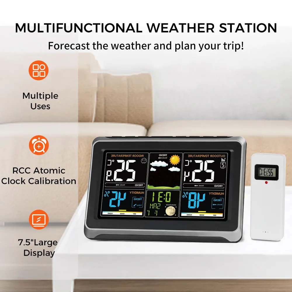 Weather Station Thermometer Hygrometer RCC Atomic Clock Home Wireless  Indoor Outdoor Temperature Humidity Tester Alarm Clock - AliExpress