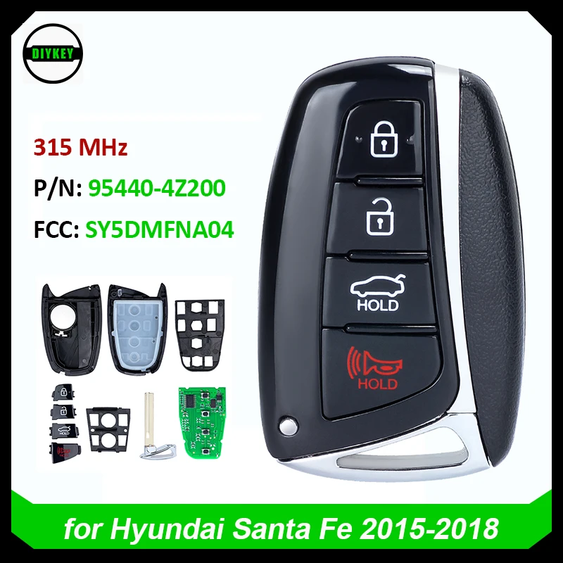 

DIYKEY 4 Button Keyless Smart Remote Key Fob 315MHz for Hyundai Santa Fe 2015-2018 FCC ID: SY5DMFNA04 95440-4Z200