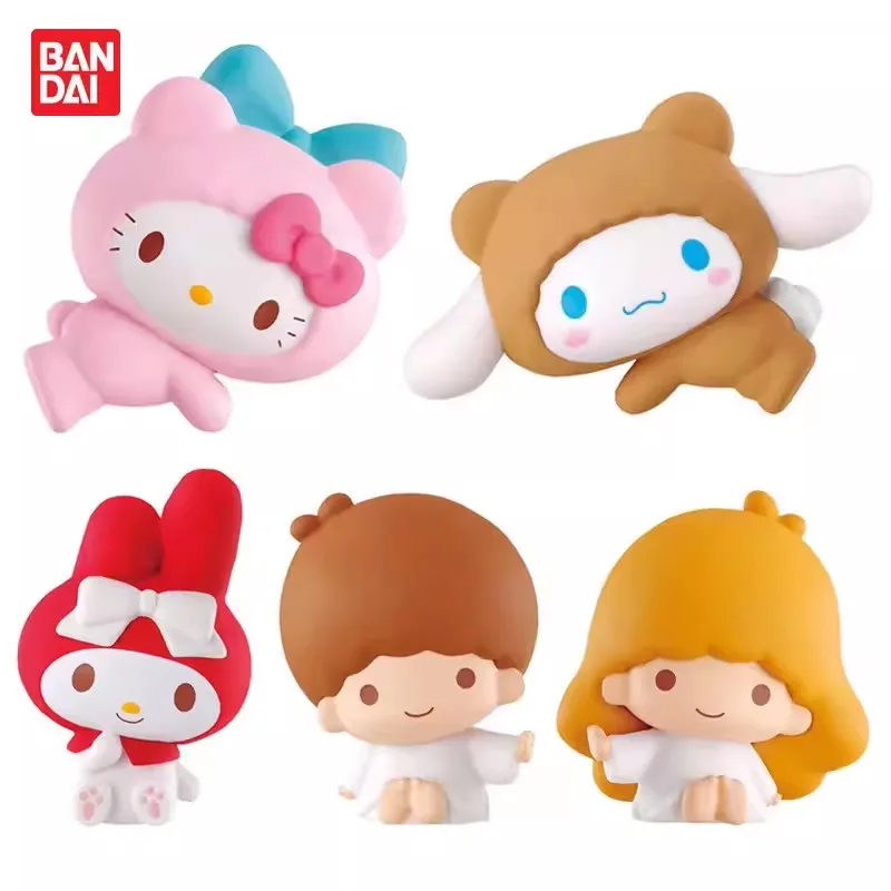 

Bandai Original 6Pcs Gashapon Hugcot 4 Sanrio Melody Hello Kitty Toys For Kids Gift Collectible Model Ornaments