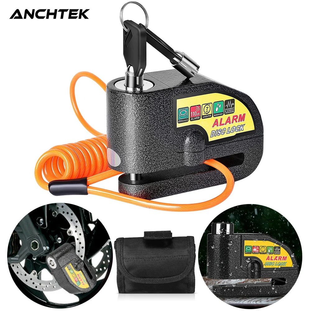 Anchtek Motorcycle Alarm Disc Brake Lock Security Moto Wheel Disk Padlock Waterproof 110db Loud Anti Theft Alarma Motocicleta