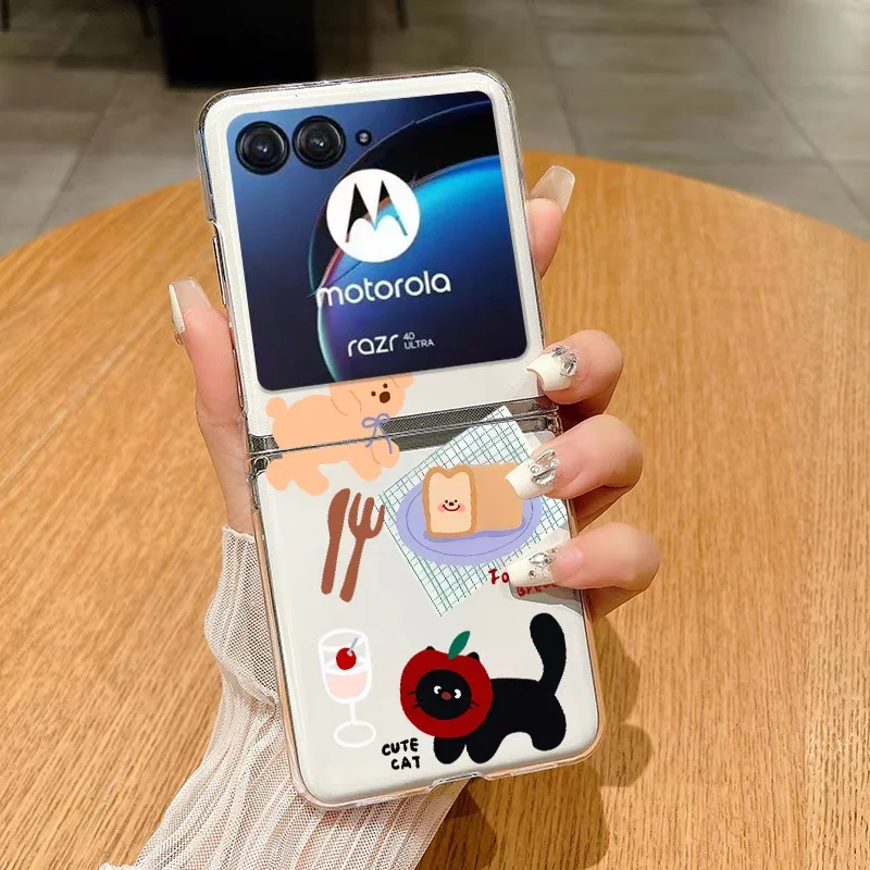 Adorable Cat-Themed Clear Hard Folding Phone Case