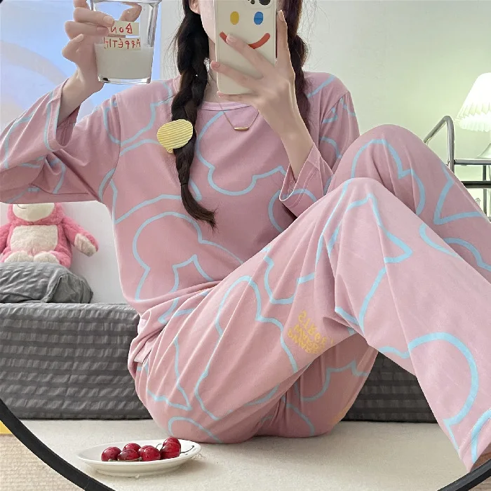 Wholesale Pajamas women's silk cardigan long-sleeved trousers loose  high-end home service two-piece sleepwear set From m.