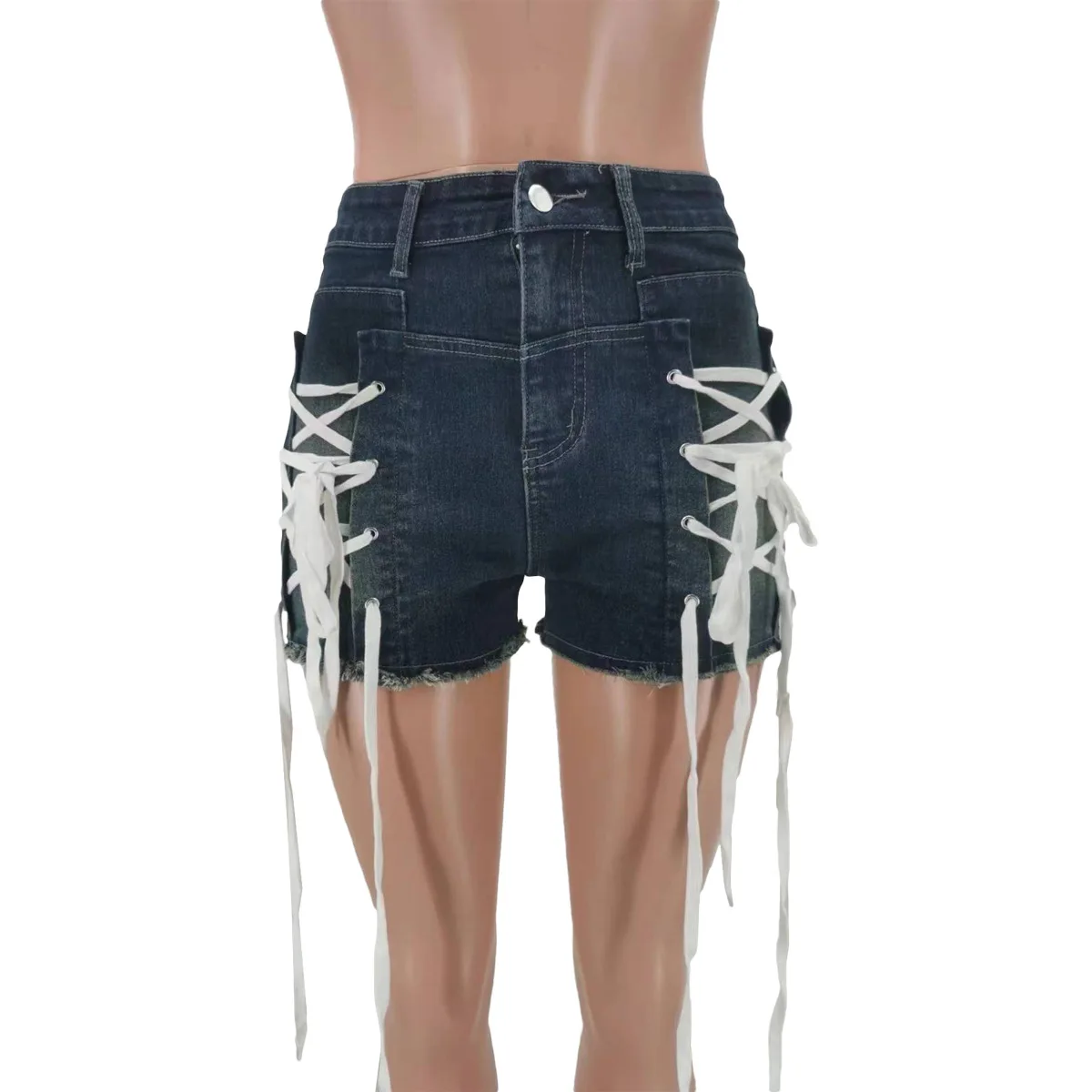 Denim Jean Cargo Pants Shorts Women Korean Fashion Y2K Streetwear 2024 Summer Spring Clothes Trousers Bandage Jean Sexy Pant