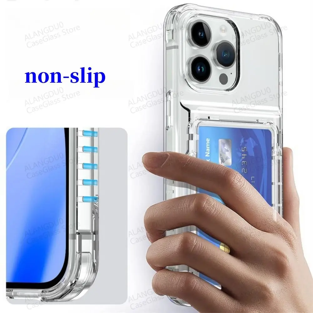 For iPhone 16 Pro Max Transparent Card Slot Bag Holder Case