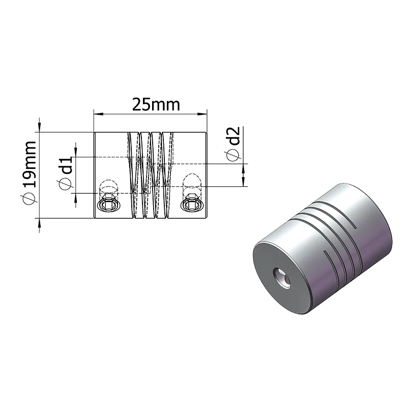 Aluminium CNC Motor Jaw Shaft Coupler 5mm To 8mm Flexible Coupling OD 19x25mm 3/4/5/6/6.35/7/8/10mm