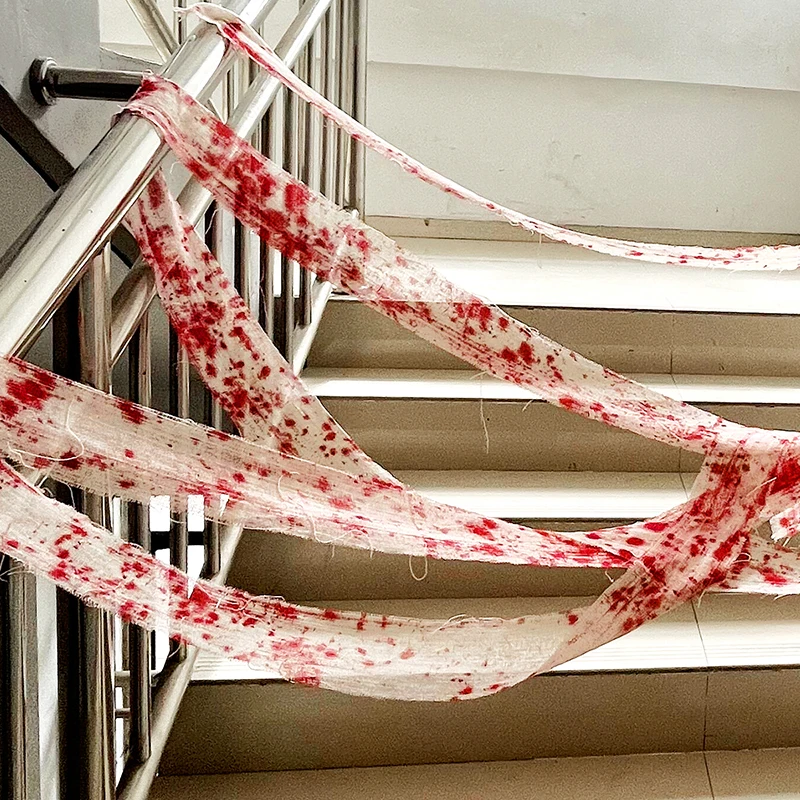 

1PC Halloween Decoration Gauze Blood Tablecloth Blood Bandage Cloth Party Venue Layout Props Secret Room Haunted House Decor