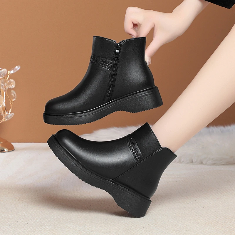 DIMANYU Women's Marten Boots Genuine Leather 2024 Winter New Large Non slip Women's Boots Natural Wool Women's Ankle Boots