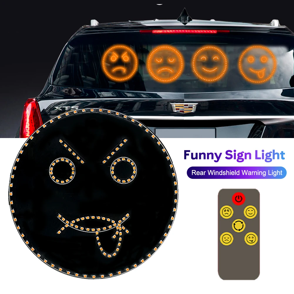 

Car LED Fun Expression Light Smiley Face Light With Remote Control Rear Window Car Multi-Function Warning Reminder Light