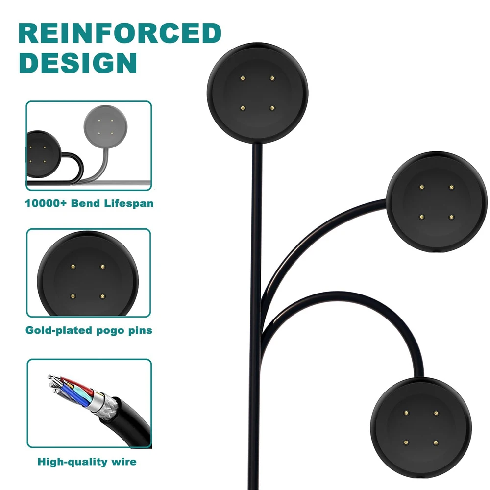 Versatile 3.3FT USB Charging Cable for Smartwatch Charging Dock - Portable Accessory in White/Black