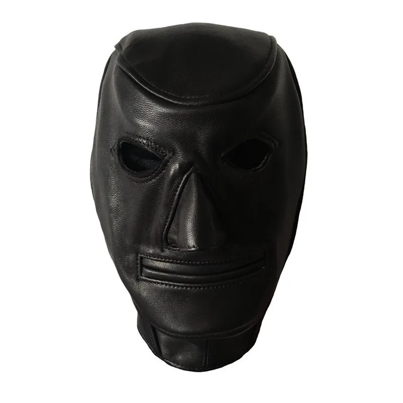 Adult Sexy Full-cover Three-dimensional Head Cover Pu Adjustable Lace-up Exposed Mouth Mask Leather Full-cover Role Play Costume