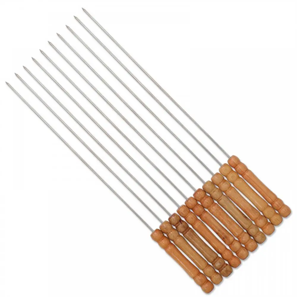 Barbecue Skewers Barbecue Tools Flat Skewers Stainless Steel Needle with Wooden Handle for Grill Barbecues Outdoor Kitchen Dining Bar Picnic Cooking BBQ Gadgets