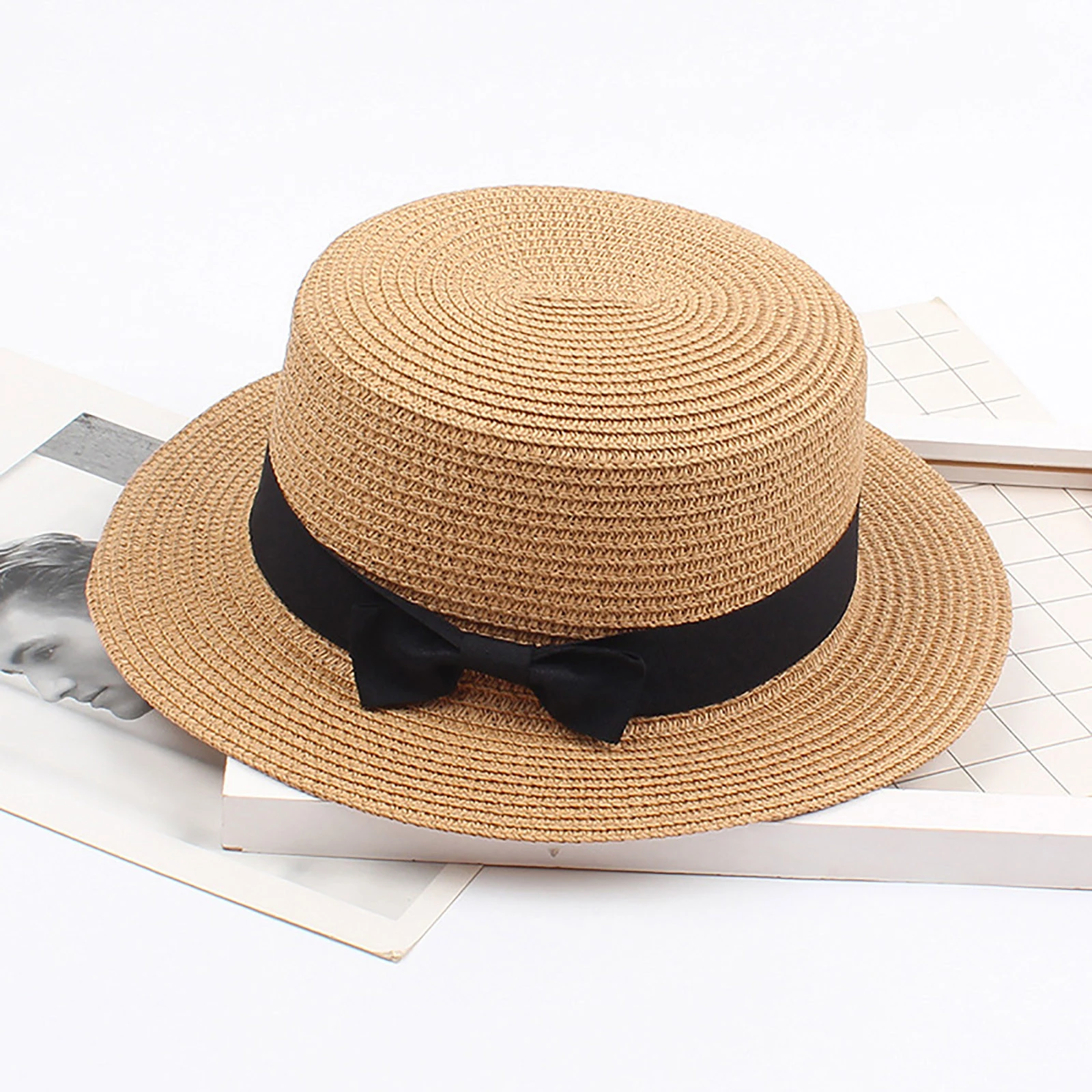 fluffy bucket hat Summer New Women's Sun Hat Bucket Cap Ribbon Flat Top Straw Hats Beach Caps Women Sun Hat Brim Bowknot Straw Outdoor Hat bucket sun hat womens