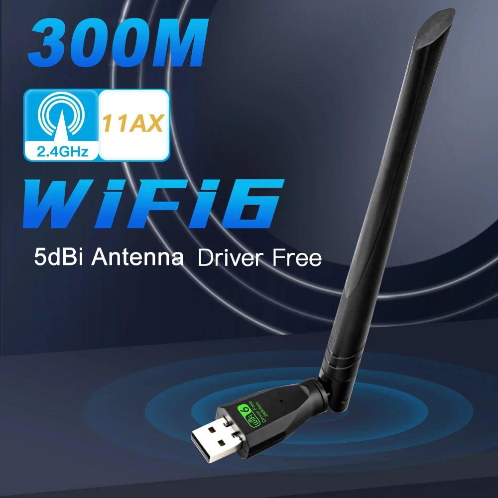 

WIFI 6 Adapter AX286 Network Card Mini USB Dongle 2.4GHz 802.11AX 5 dBi Signal Reception For PC Laptop Windows 10/11 Driver Free