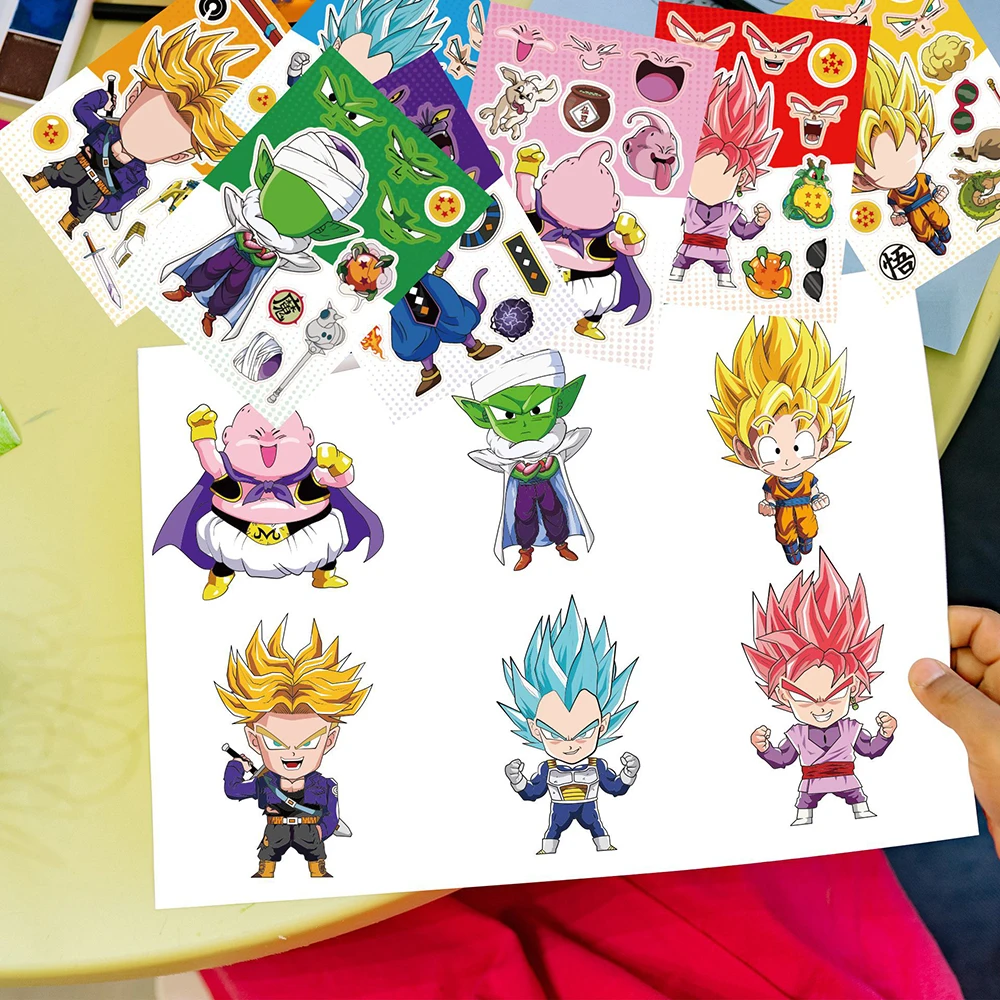 Autocollants Dragon Ball Puzzle Anime pour enfants, DIY Make-a-Face Assembler, Cool Cartoon Decal Assembler Jigsaw Toy Gift, 8 feuilles, 16 feuilles