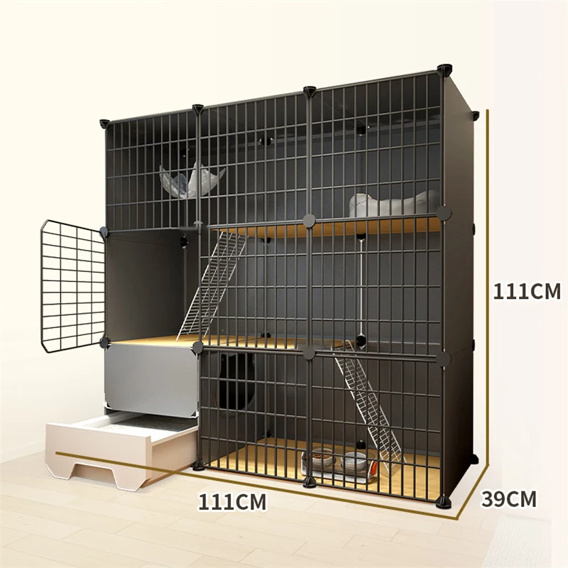 modern Iron mesh Cat Cages multi-layer space Cat Villa with Litter box Toilet pet Cage for Cats Indoor Luxury Cat house Dog Cage