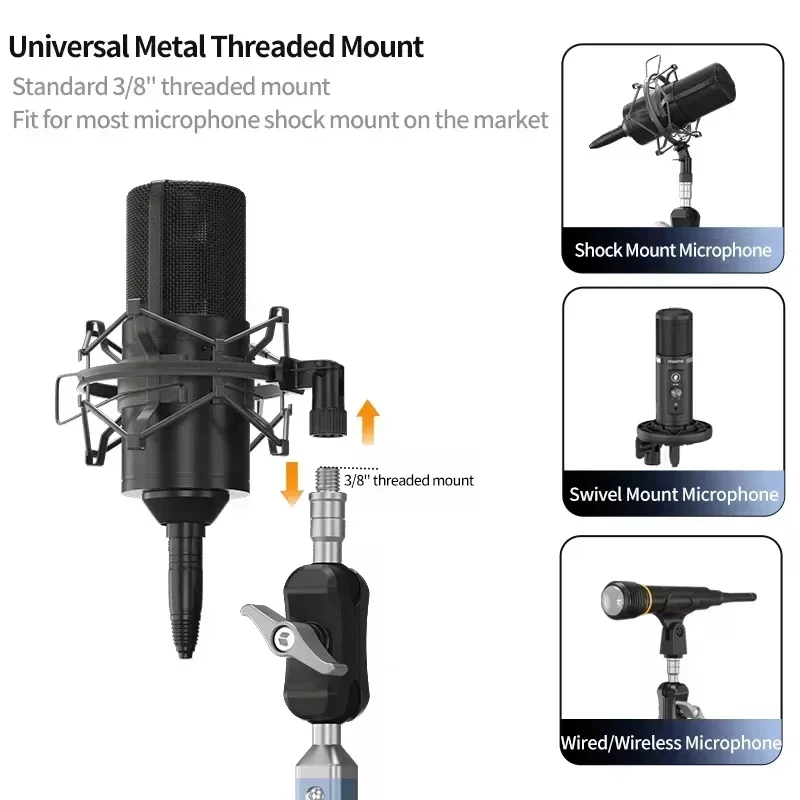 Microphone Stand Professional Dual Suction Mount 360&deg; Microphone Boom Arm Mic Stand Microphone Clamp Holder Accessories For Streaming