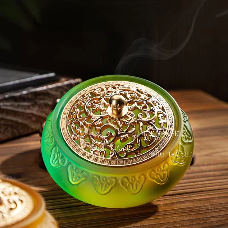 1pcs Ancient Glaze Incense Burner Chinese Vintage Three-legged Incense Burner Home Decoration Tea Table Zen Ornaments Colorful