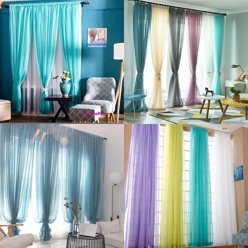 Sheer Curtains Window Curtains Decor Curtains Solid Color Multicolor Bay Window Screening Door Curtains Drape Panel Sheer Tulle for Living Room Wedding Decoration