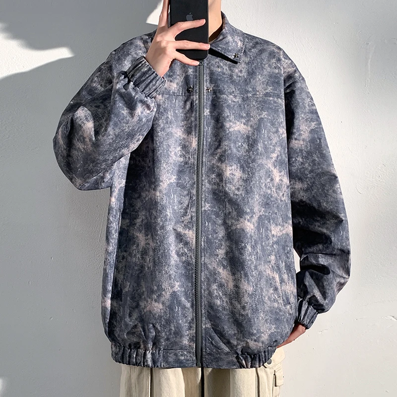 Fashionable Full-Zip Turn Down Collar Clothing Sporty Jacket Men's Coat Student Coat Streetwear