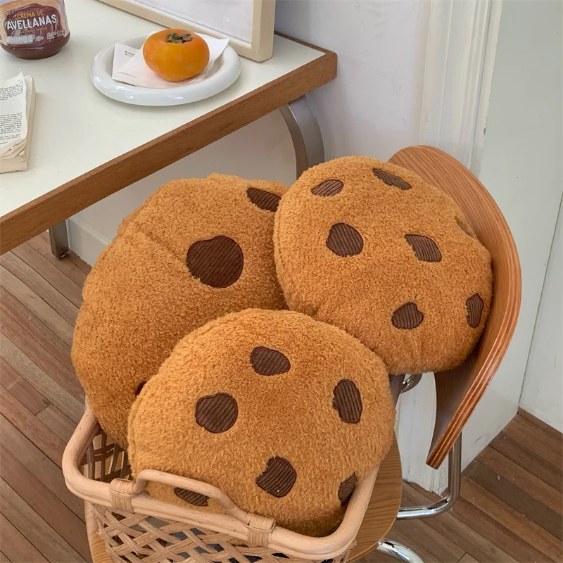 Creative Cookies Pillows Round Shape Chocolate Biscuits Stuffed Plush Toys Realistic Food Snack Seat Cushion Plushie Props Gifts