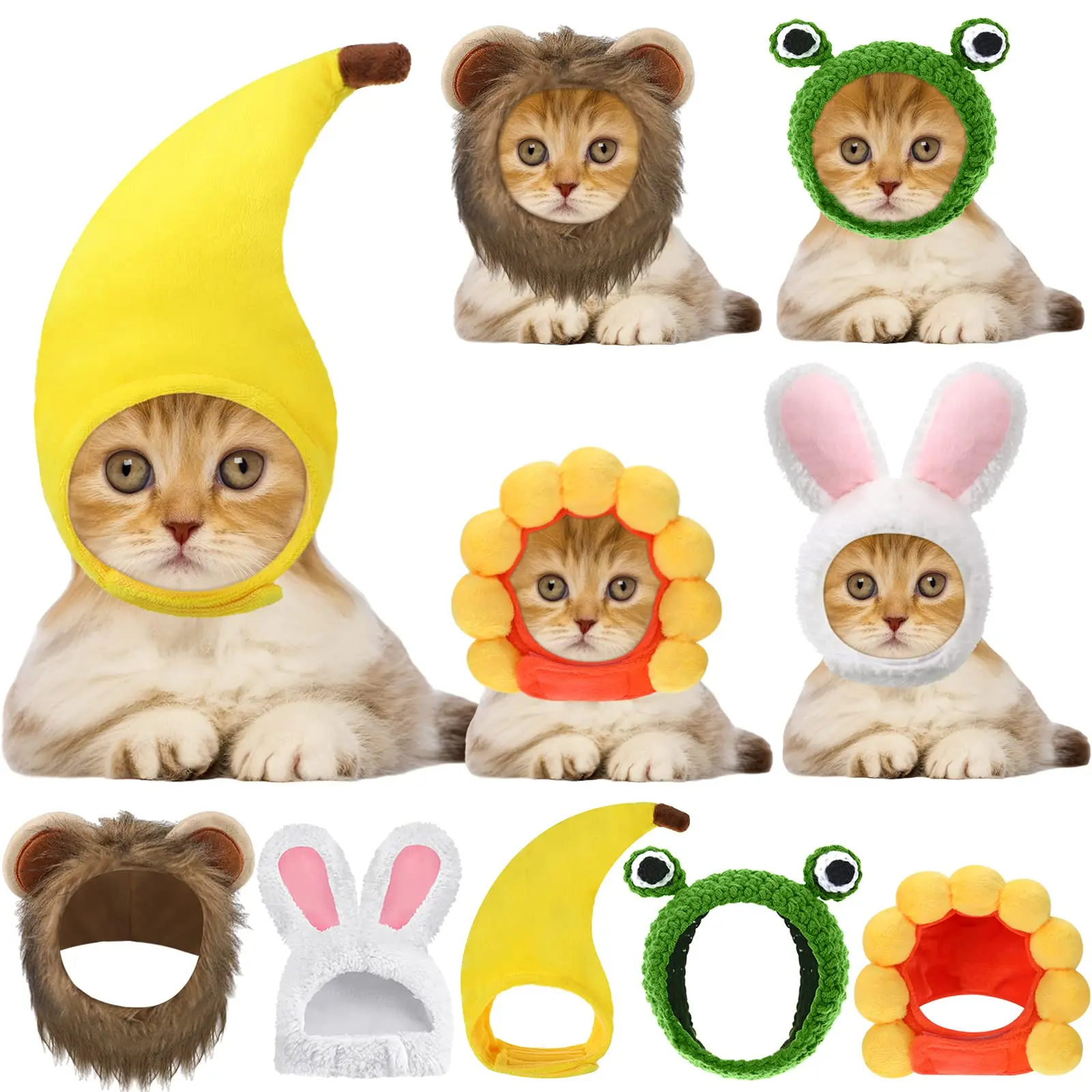 Cat Dog Hat Adorable Costume Frog Lion Mane Sunflower Banana Hat for Cats and Small Dogs Kitten Puppy Party Costume Accessory