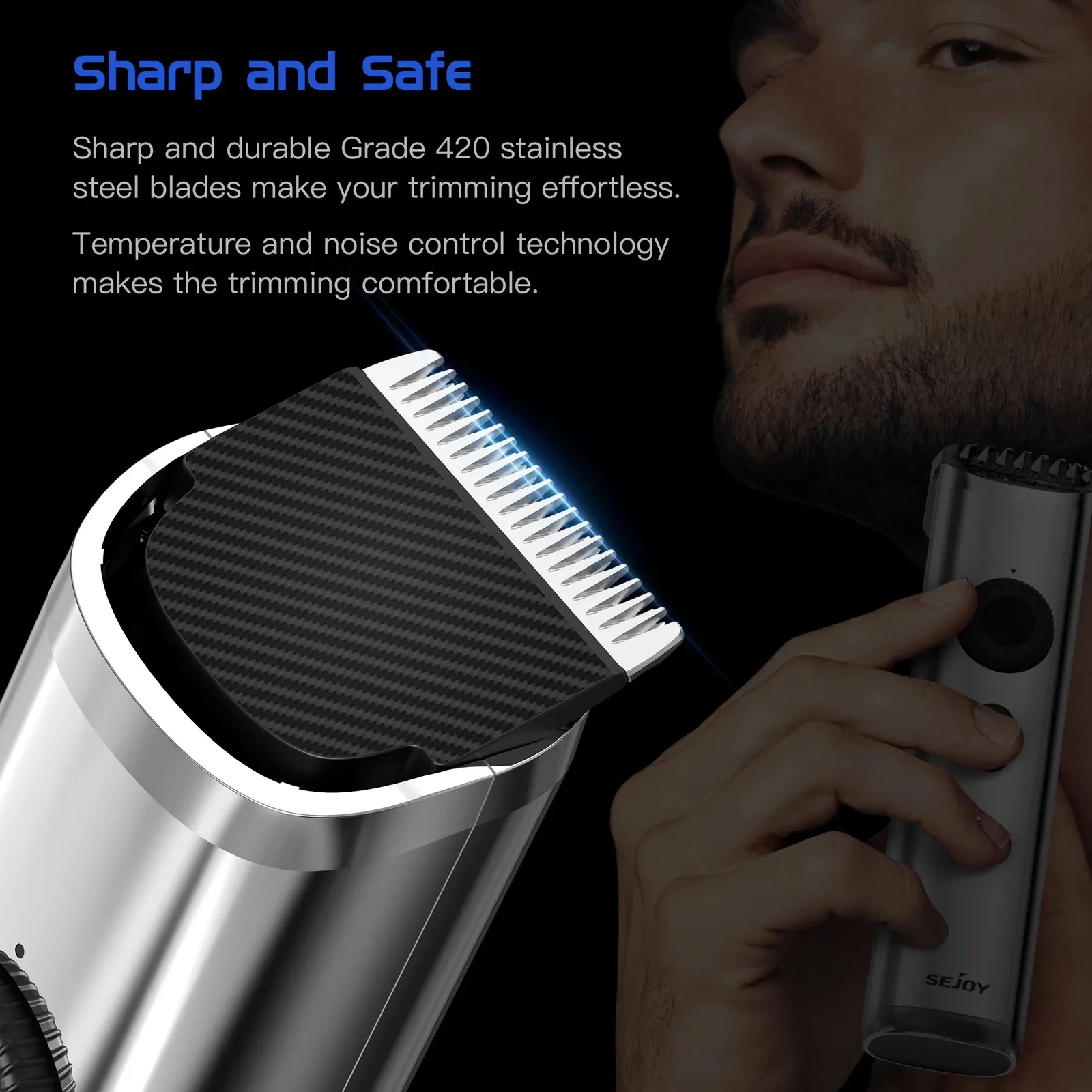 Sejoy Men's Hair Clippers Professional Trimmers USB Cordless Electric Beard Cutting Machine Trimmer Haircut Grooming Kit 6