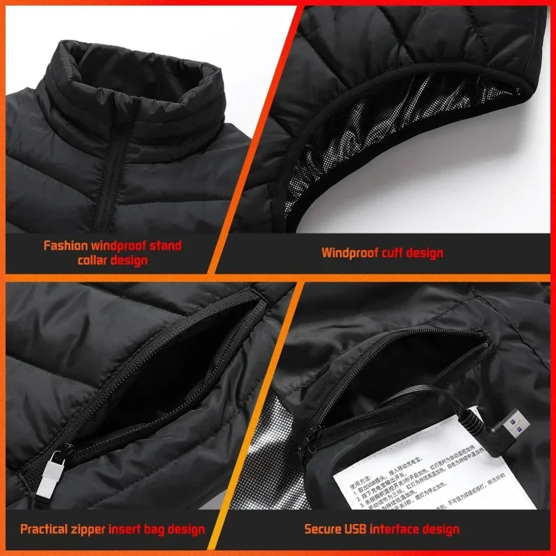 ​USB Heated Jacket Vest for Men Women Electric Temperature Control Infrared Self Heating Warm Coat Windproof Thermal Outdoor​