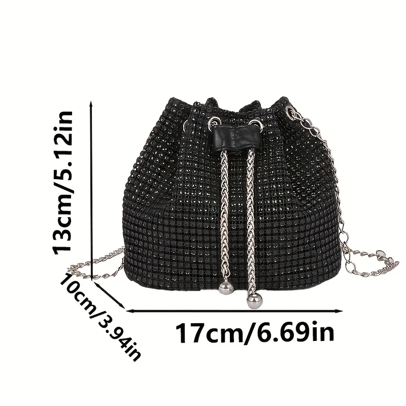 Ladies' shiny drawstring crossbody bag, bucket-shaped handbag, multi-functional, available in 5 colors: green, gold, silver, bla 5