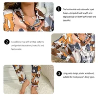 Cute Cat Print Pajama for Women Satin Long Sleeve Lapel Collar Tops & Pants Pyjama Loungewear for Fall Ladies Sleepwear Pj Sets - Image 5