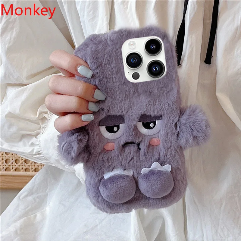 Fluffy Plush 3D Cartoon Soft Bumper Phone Case
