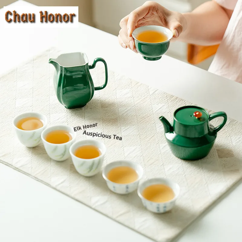 Emerald Green Ceramic Tea Set Complete Set Antique Tea Ceremony Set Tea Soaking Teapot And Tea Cup Set Teaware Accessories Gift