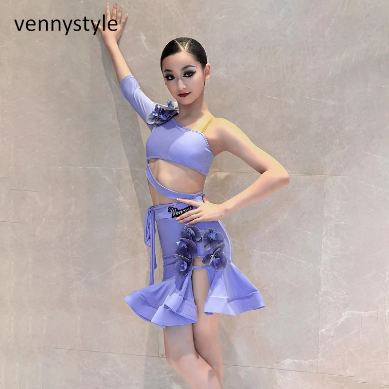 Venny Purple 여성용 바디콘 스커트, 라틴 댄스 대회 전문 공연 코스튬, 여성 라틴 댄스 드레스