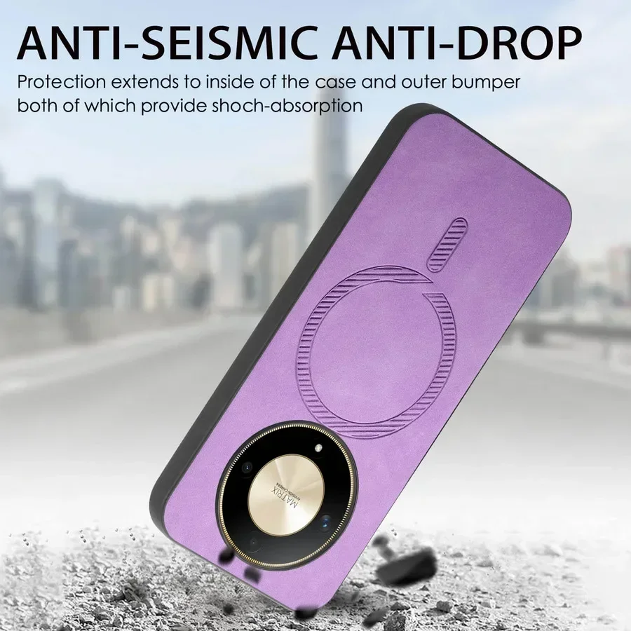 Luxury Leather Magnetic Smart Case for Wireless Charging - For Honor