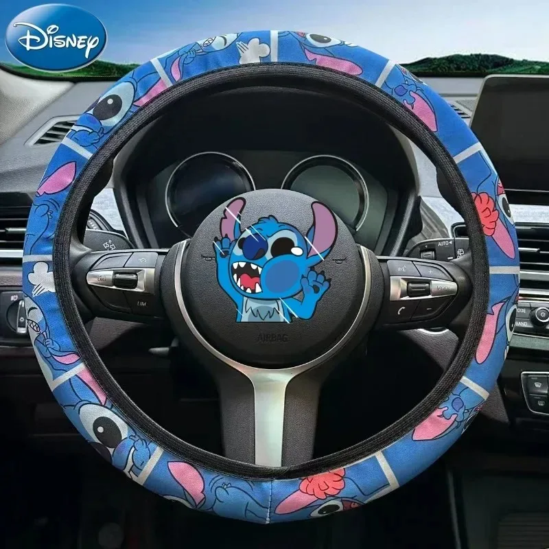 15inches Lilo & Stitch Steering Wheel Protect Cover Cute Stich Print Kawaii Disney Car Accessories Anime Figure Cosplay Toys