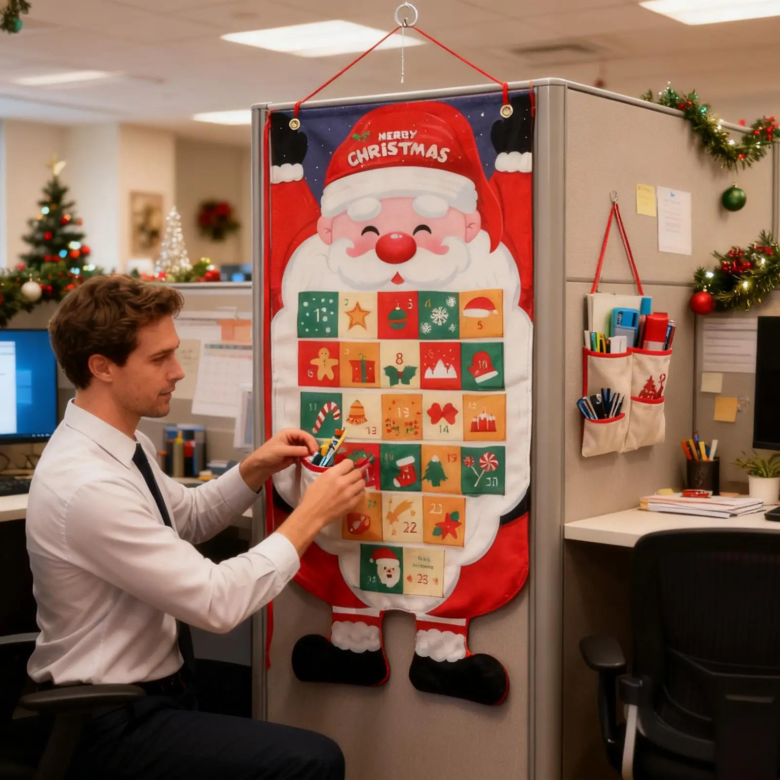 Fabric Hangable Storage Bag Christmas Advent Calendar Christmas Countdown Calendar with 24 Pockets for Home Living Room Decor