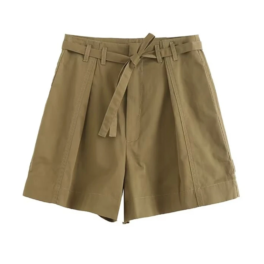 

Dave&Di Japanese Style Simple Commuter Cotton shorts Women With Casual Belt Bermuda Ladies