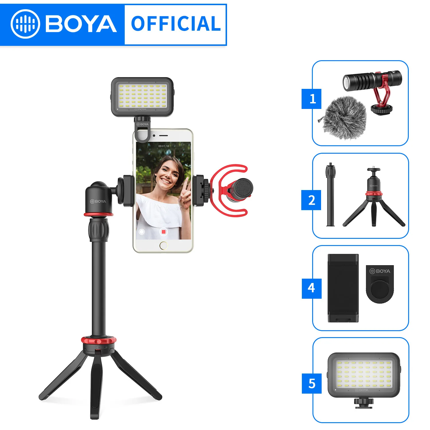 

BOYA BY-VG350 Shotgun Condenser Microphone BY-MM1+ LED Light Tripod Phone Kit For Smartphone iphone Vlogging Live Outdoor Video